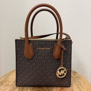 Michael Kors Medium Logo + Leather Accordion Crossbody